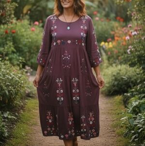 Embroidered Floral Purple Dress (125)